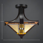 Apollo Two Light Semi-Flush Mount in Dark Granite with 14" Square Santa Cruz Art Glass Shade