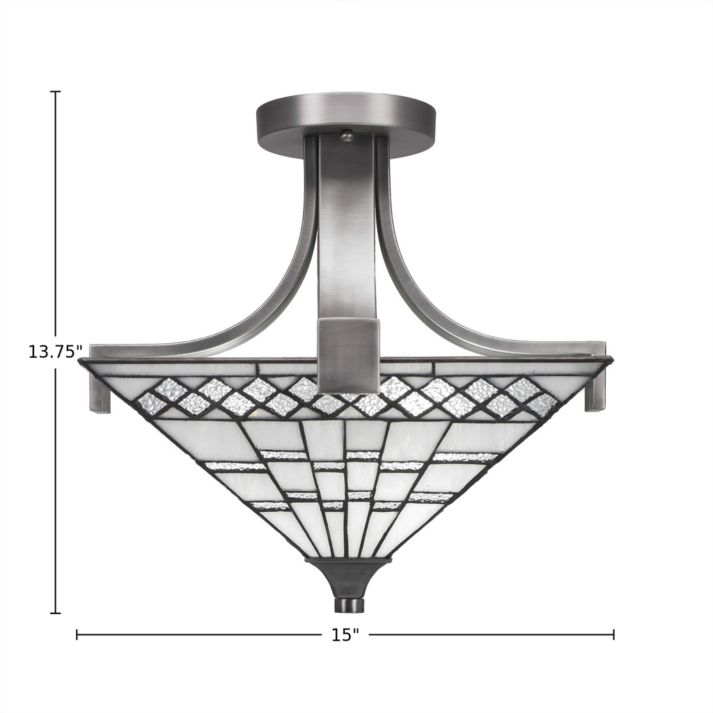 Apollo Two Light Semi-Flush Mount in Graphite with 14" Square Pewter Art Glass Shade