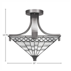 Apollo Two Light Semi-Flush Mount in Graphite with 14" Square Pewter Art Glass Shade