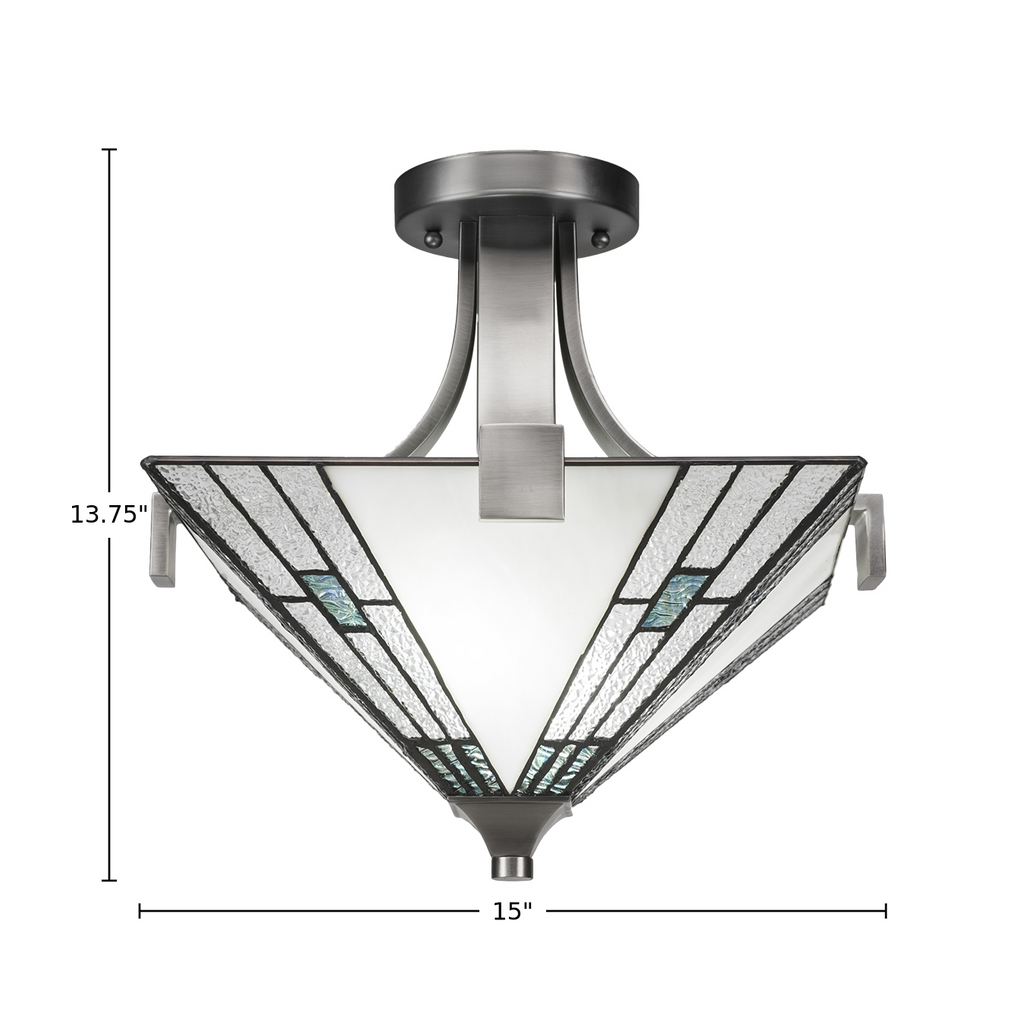 Apollo Two Light Semi-Flush Mount in Graphite with 14" Sky Ice Art Glass Shade