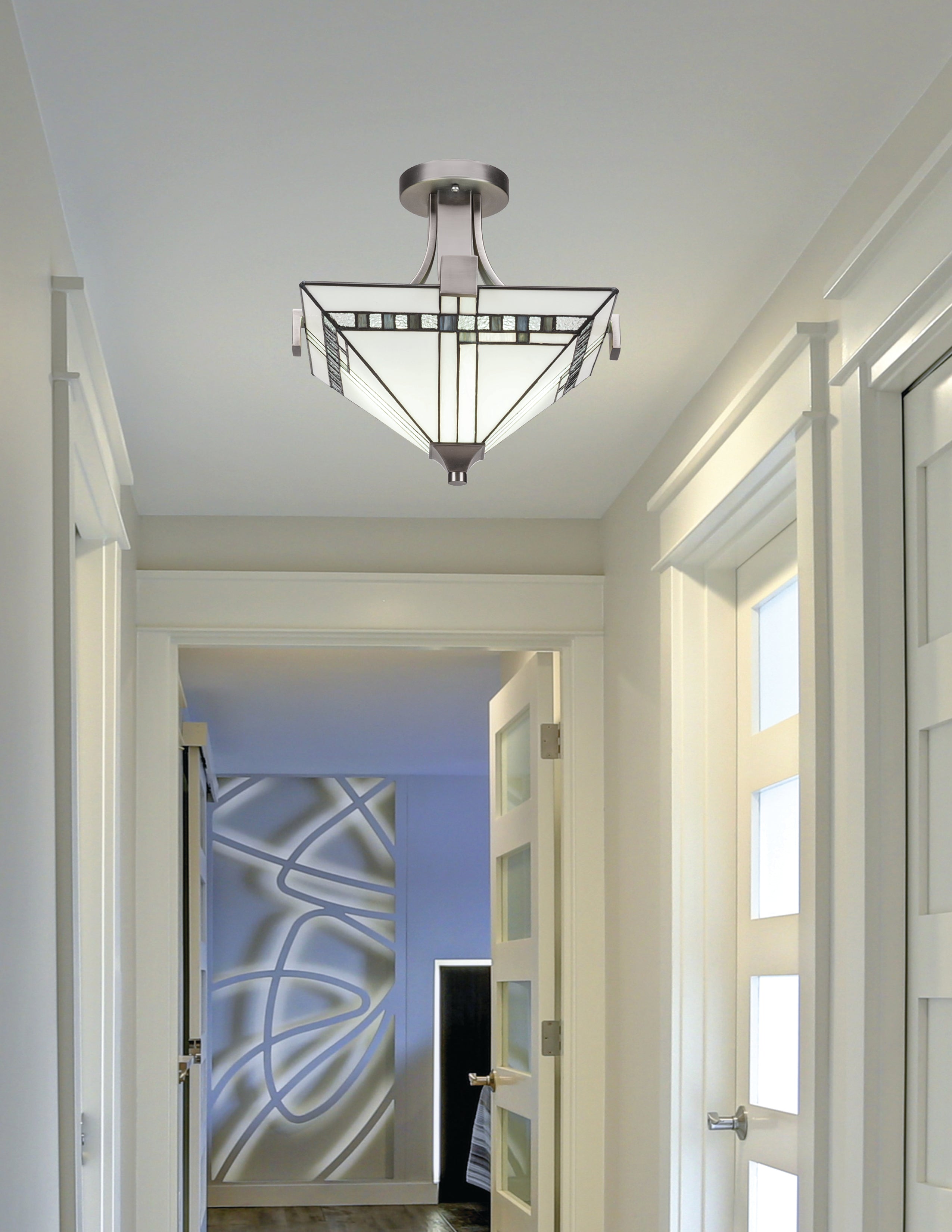 Apollo Two Light Semi-Flush Mount in Graphite with 14" New Deco Art Glass Shade