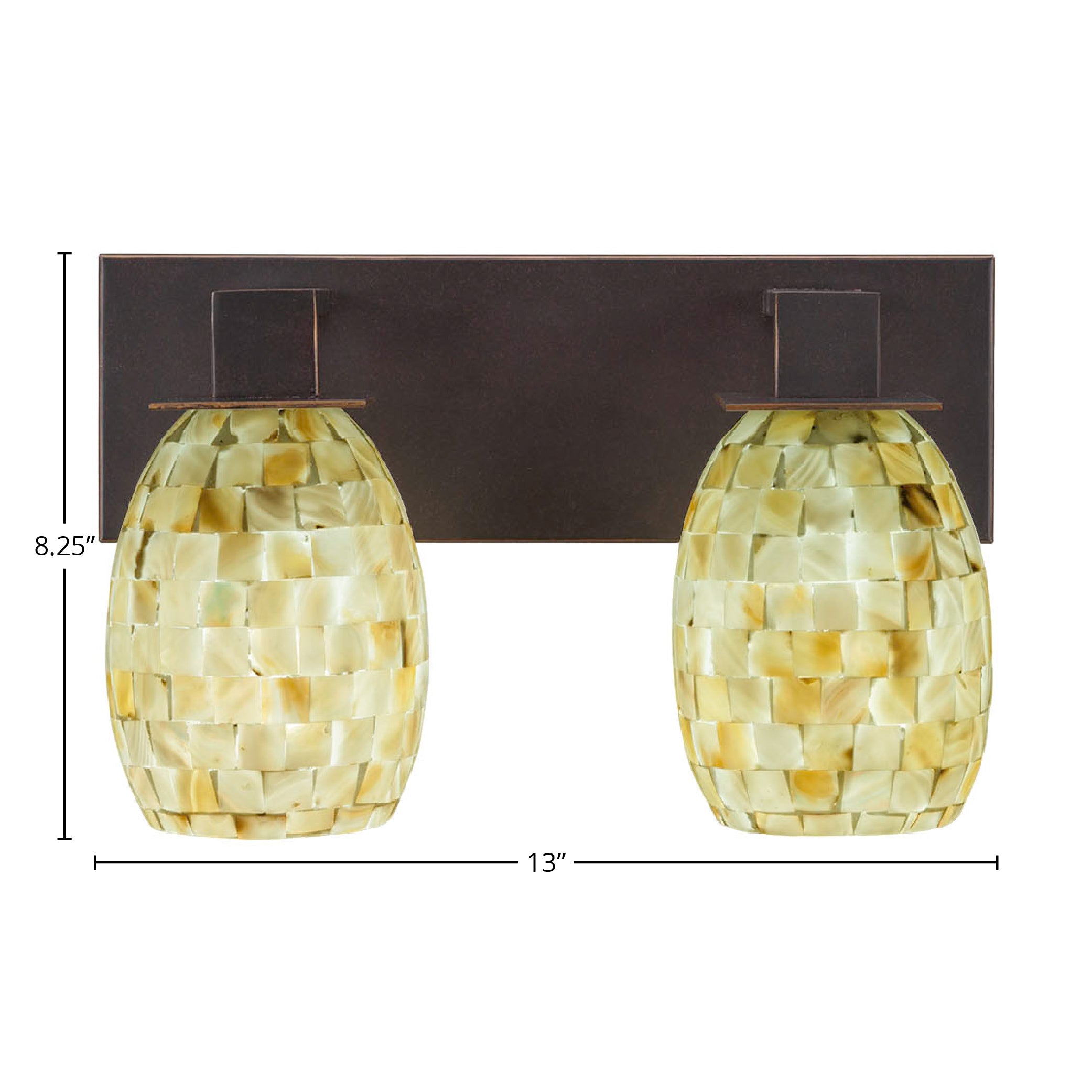 Apollo Two Light Bath Bar in Dark Granite with 5" Ivory Glaze Seashell Shade