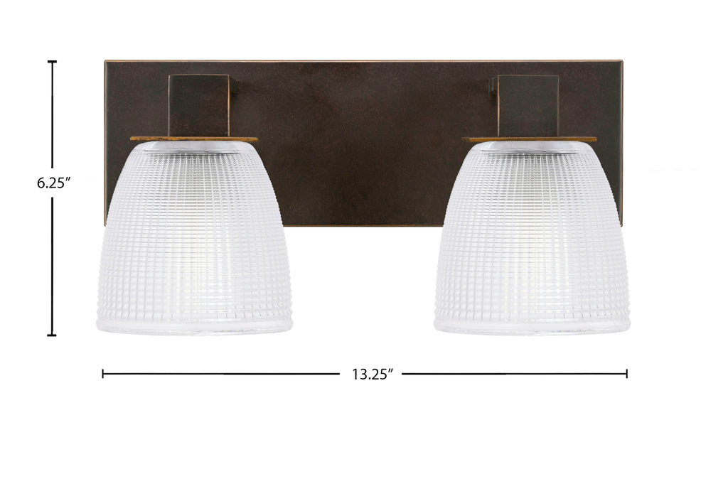 Apollo Two Light Bath Bar in Dark Granite with 5" Clear Ribbed Shade