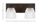 Apollo Two Light Bath Bar in Dark Granite with 5" Clear Ribbed Shade