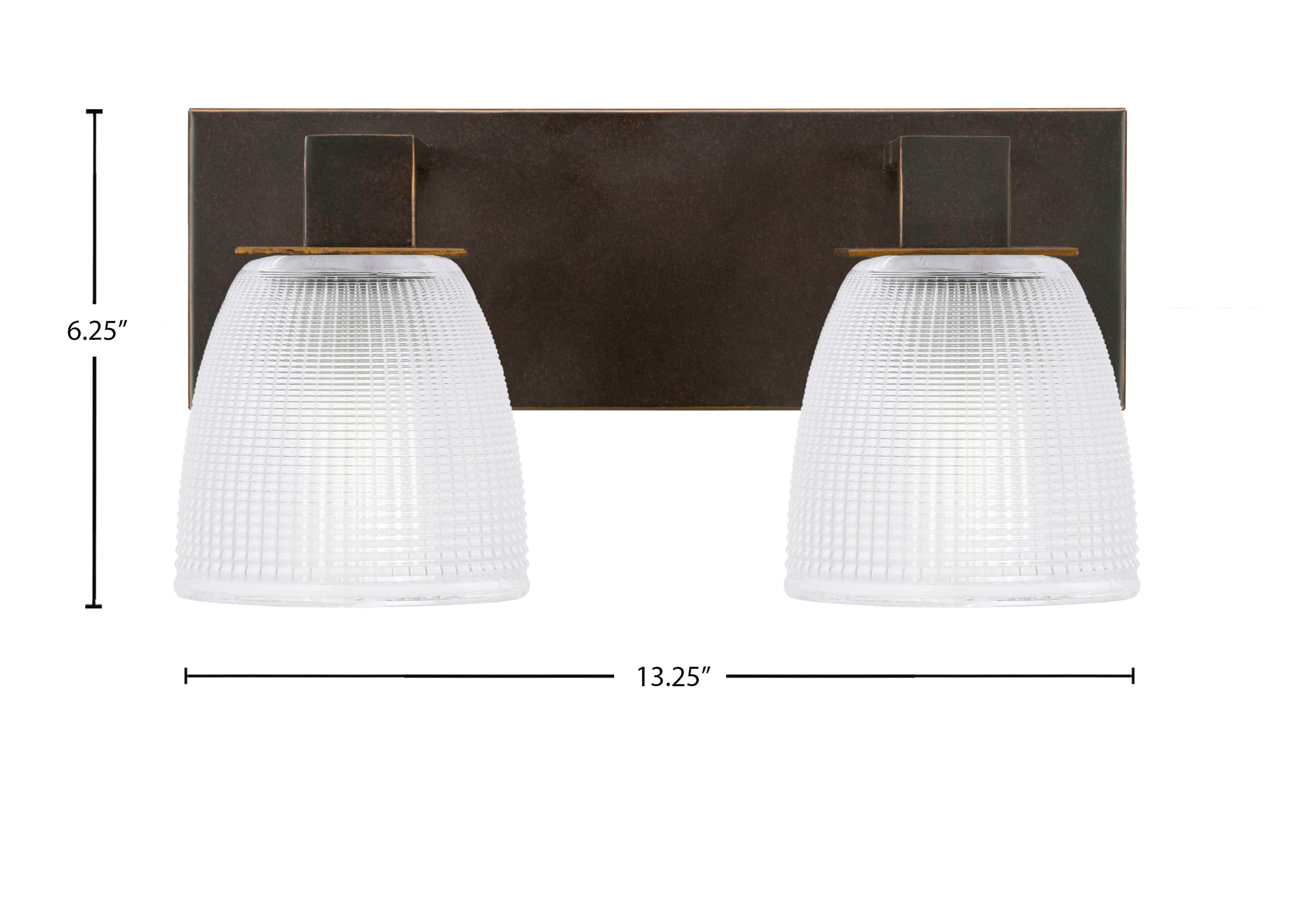 Apollo Two Light Bath Bar in Dark Granite with 5" Clear Ribbed Shade