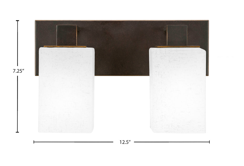 Apollo Two Light Bath Bar in Dark Granite with 4" Square White Muslin Shade