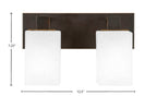 Apollo Two Light Bath Bar in Dark Granite with 4" Square White Muslin Shade