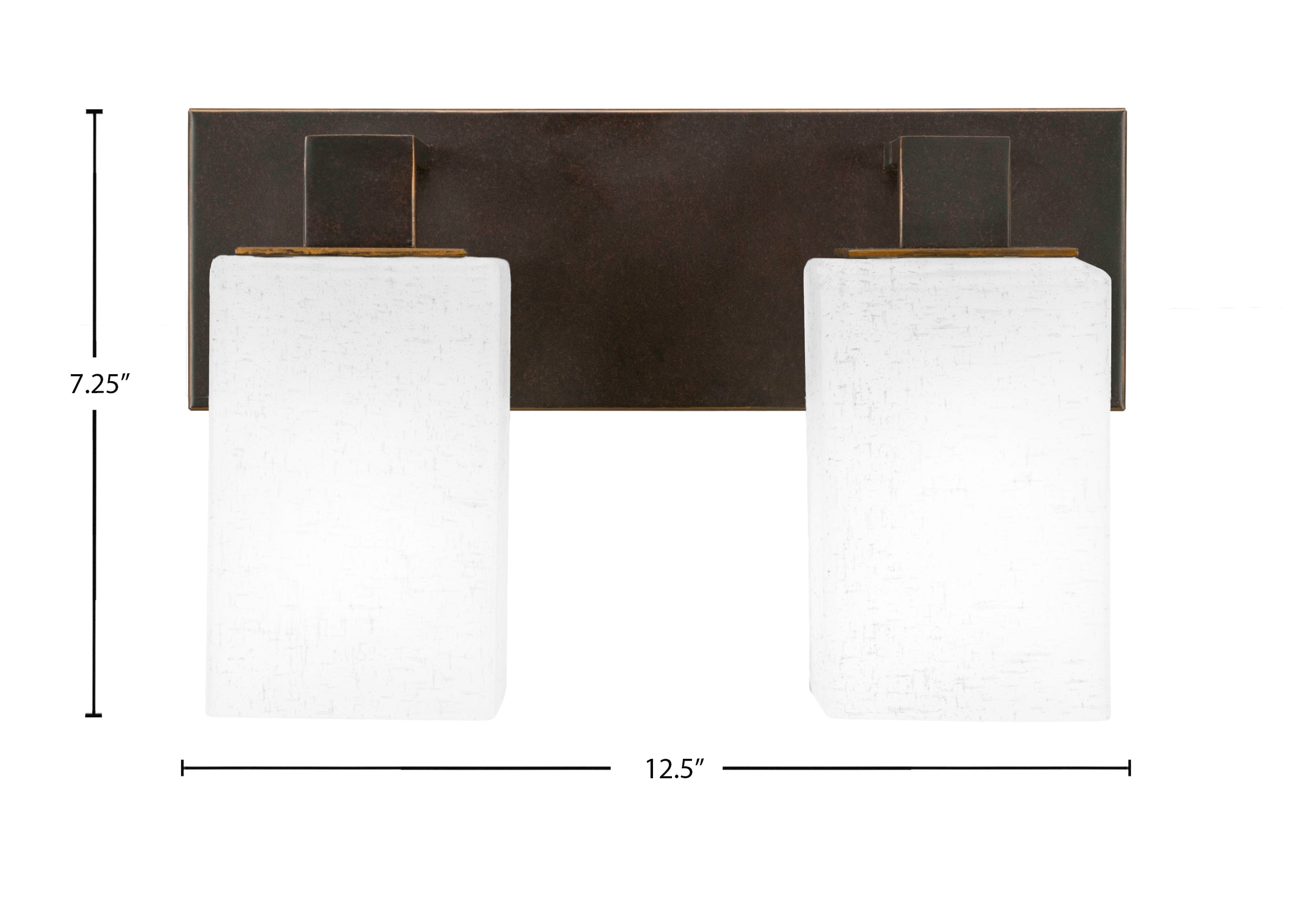 Apollo Two Light Bath Bar in Dark Granite with 4" Square White Muslin Shade