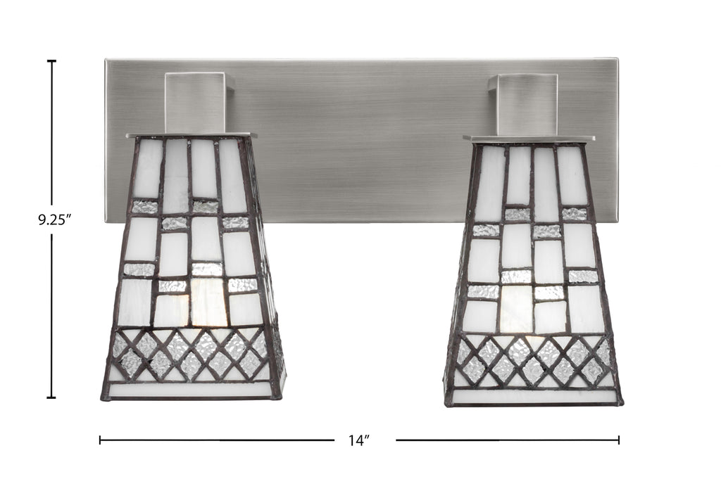 Apollo Two Light Bath Bar in Graphite with 5" Square Pewter Art Glass Shade