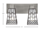 Apollo Two Light Bath Bar in Graphite with 5" Square Pewter Art Glass Shade