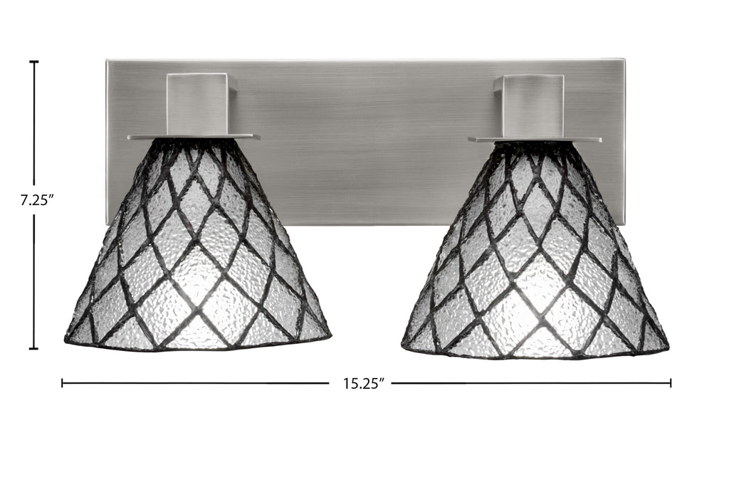 Apollo Two Light Bath Bar in Graphite with 7" Diamond Ice Art Glass Shade