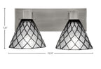 Apollo Two Light Bath Bar in Graphite with 7" Diamond Ice Art Glass Shade