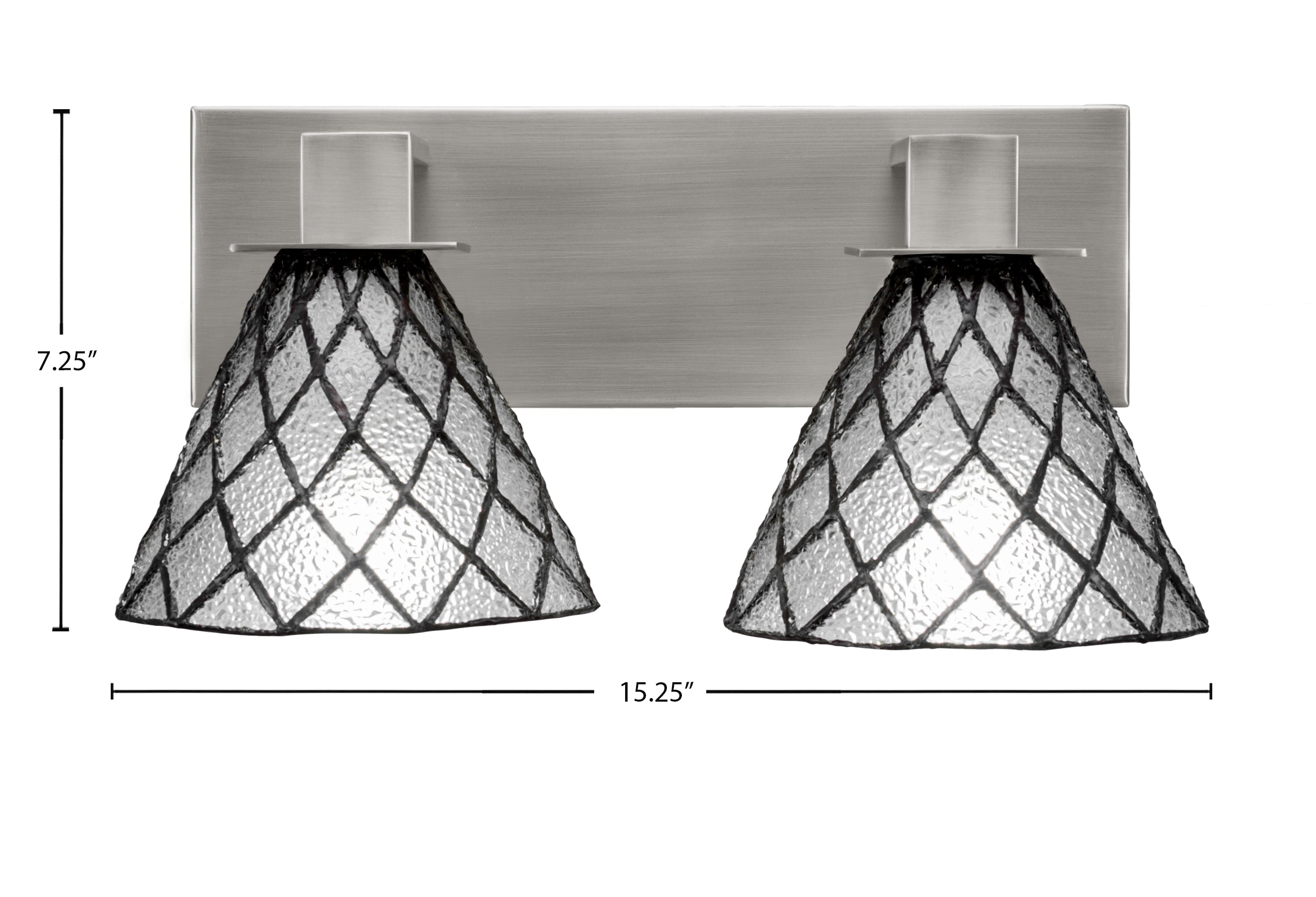 Apollo Two Light Bath Bar in Graphite with 7" Diamond Ice Art Glass Shade