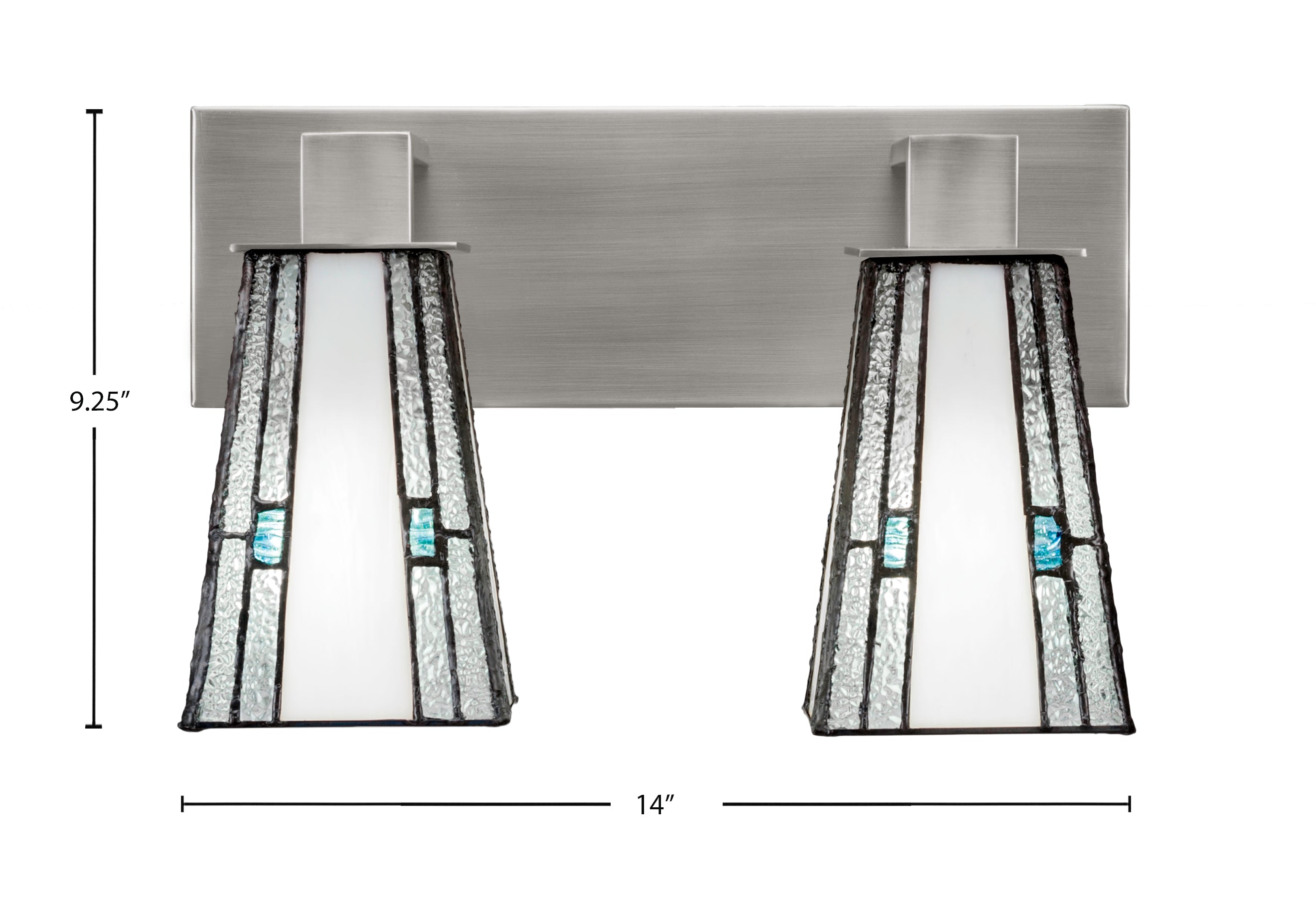 Apollo Two Light Bath Bar in Graphite with 5" Square Sky Ice Art Glass Shade
