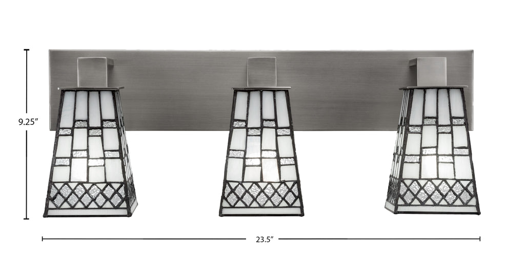 Apollo Three Light Bath Bar in Graphite with 5" Square Pewter Art Glass Shade