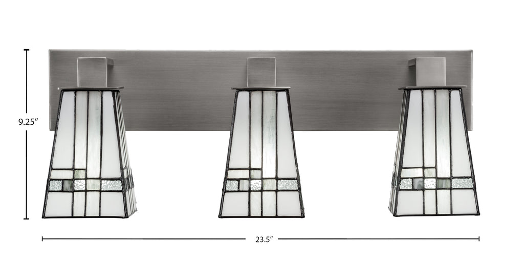 Apollo Three Light Bath Bar in Graphite with 5" Square New Deco Art Glass Shade