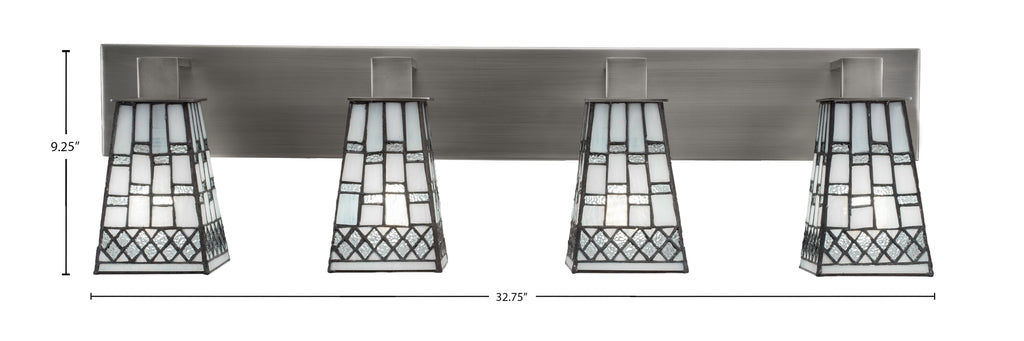 Apollo Four Light Bath Bar in Graphite with 5" Square Pewter Art Glass Shade