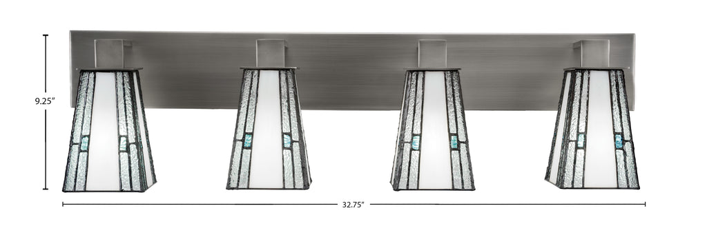 Apollo Four Light Bath Bar in Graphite with 5" Square Sky Ice Art Glass Shade
