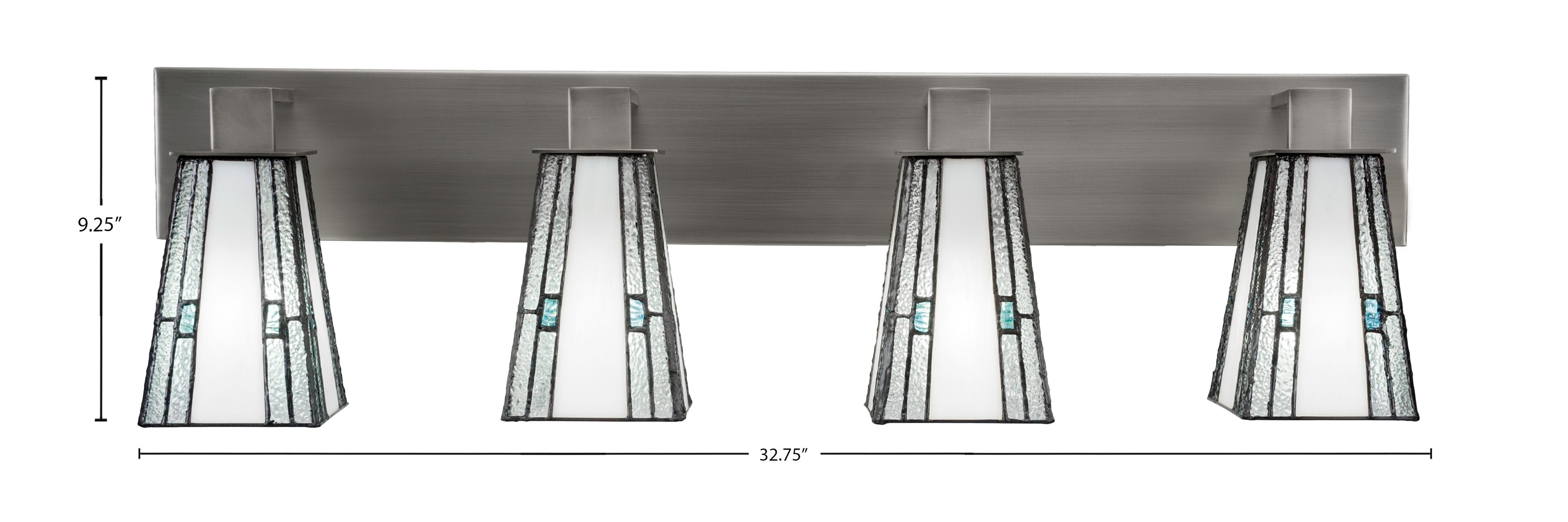 Apollo Four Light Bath Bar in Graphite with 5" Square Sky Ice Art Glass Shade