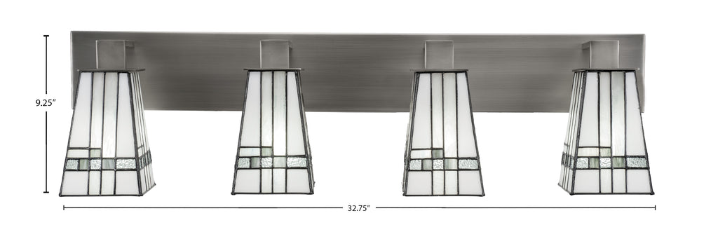 Apollo Four Light Bath Bar in Graphite with 5" Square New Deco Art Glass Shade