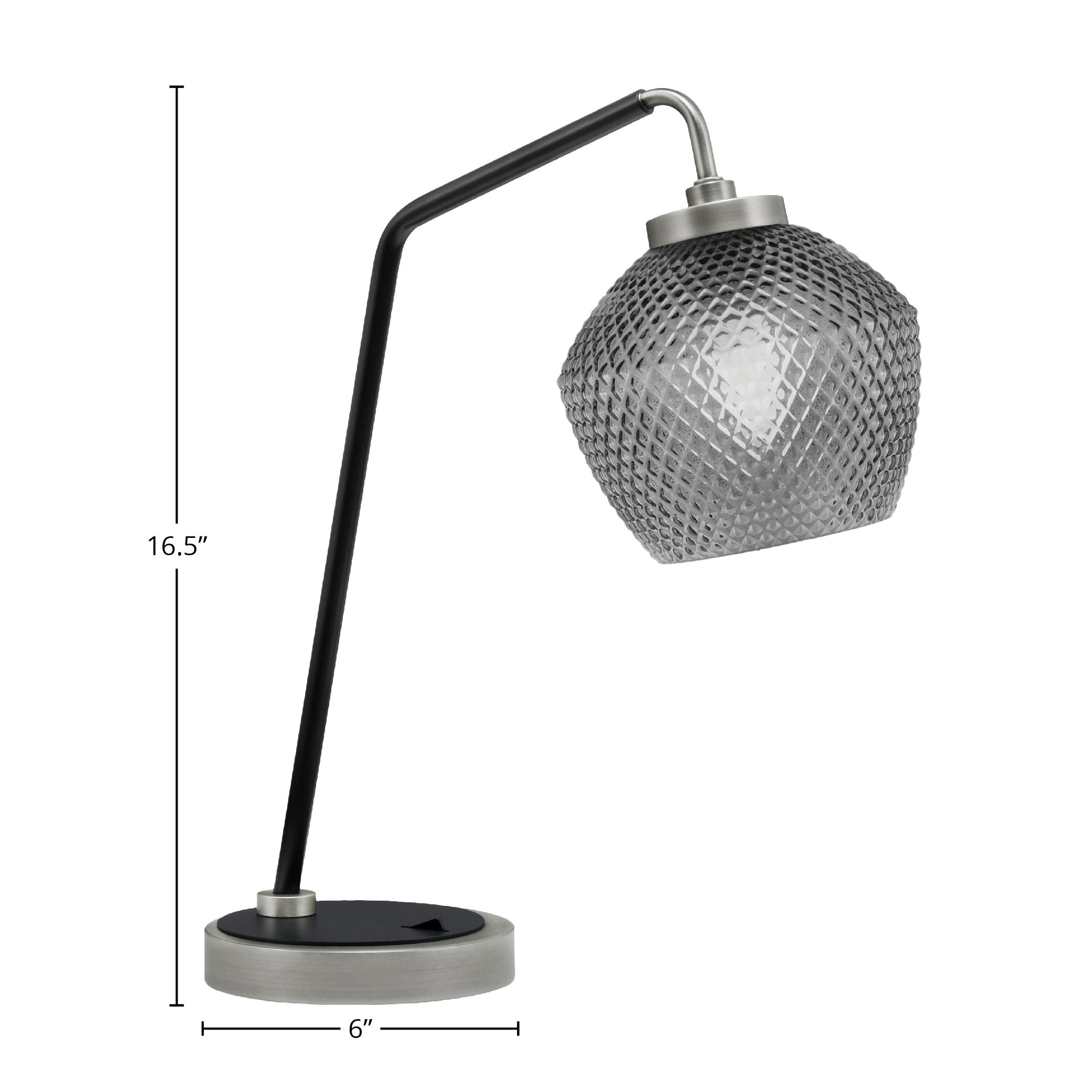 Desk Lamps One Light Desk Lamp in Graphite & Matte Black with 6" Smoke Textured Shade