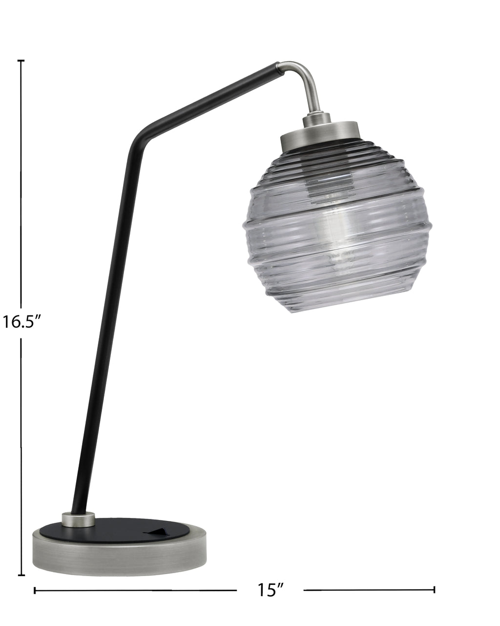 Desk Lamps One Light Desk Lamp in Graphite & Matte Black with 6" Smoke Ribbed Shade