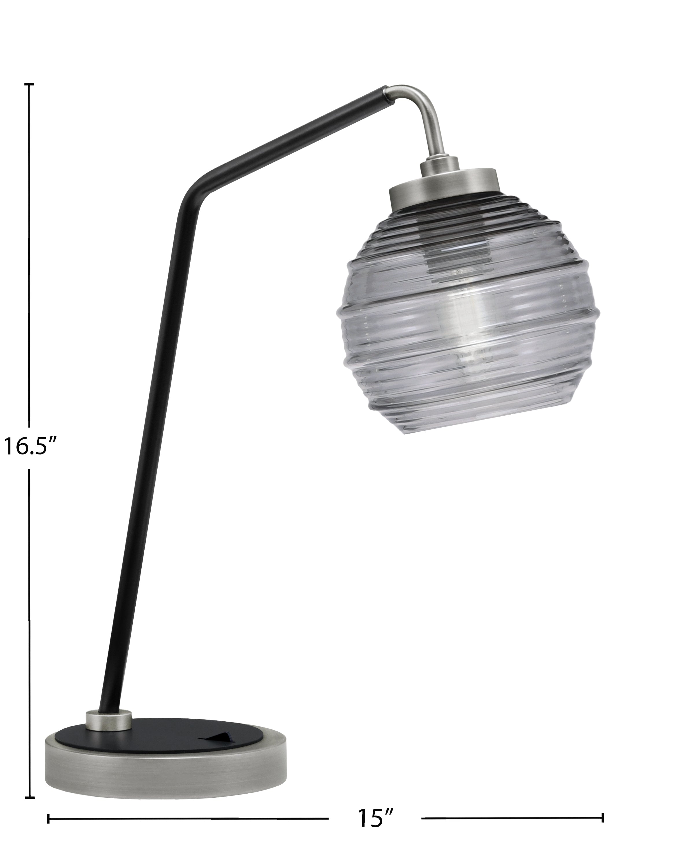 Desk Lamps One Light Desk Lamp in Graphite & Matte Black with 6" Smoke Ribbed Shade