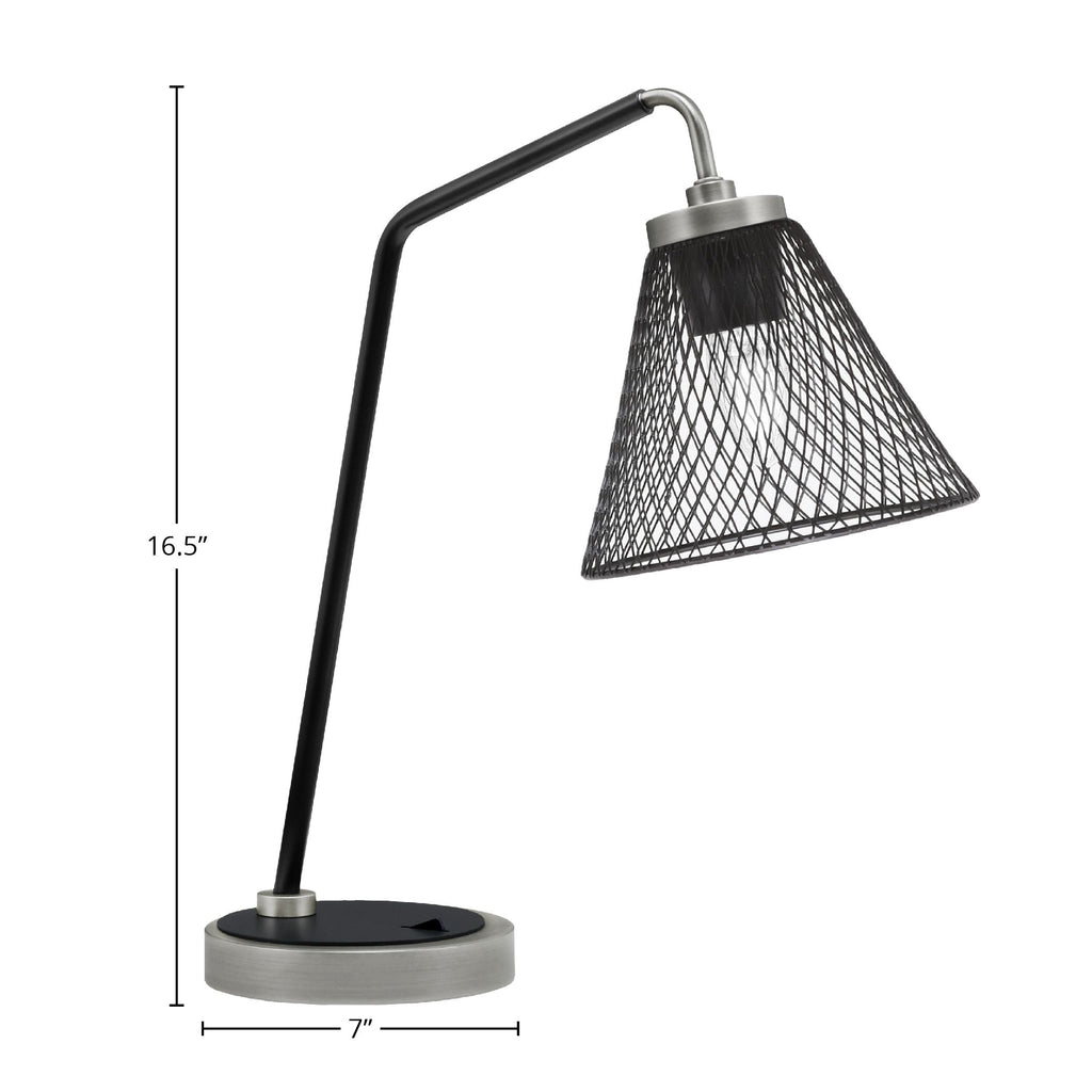 Desk Lamps One Light Desk Lamp in Graphite & Matte Black with 7" Matte Black Cone Mesh Metal Shade Shade