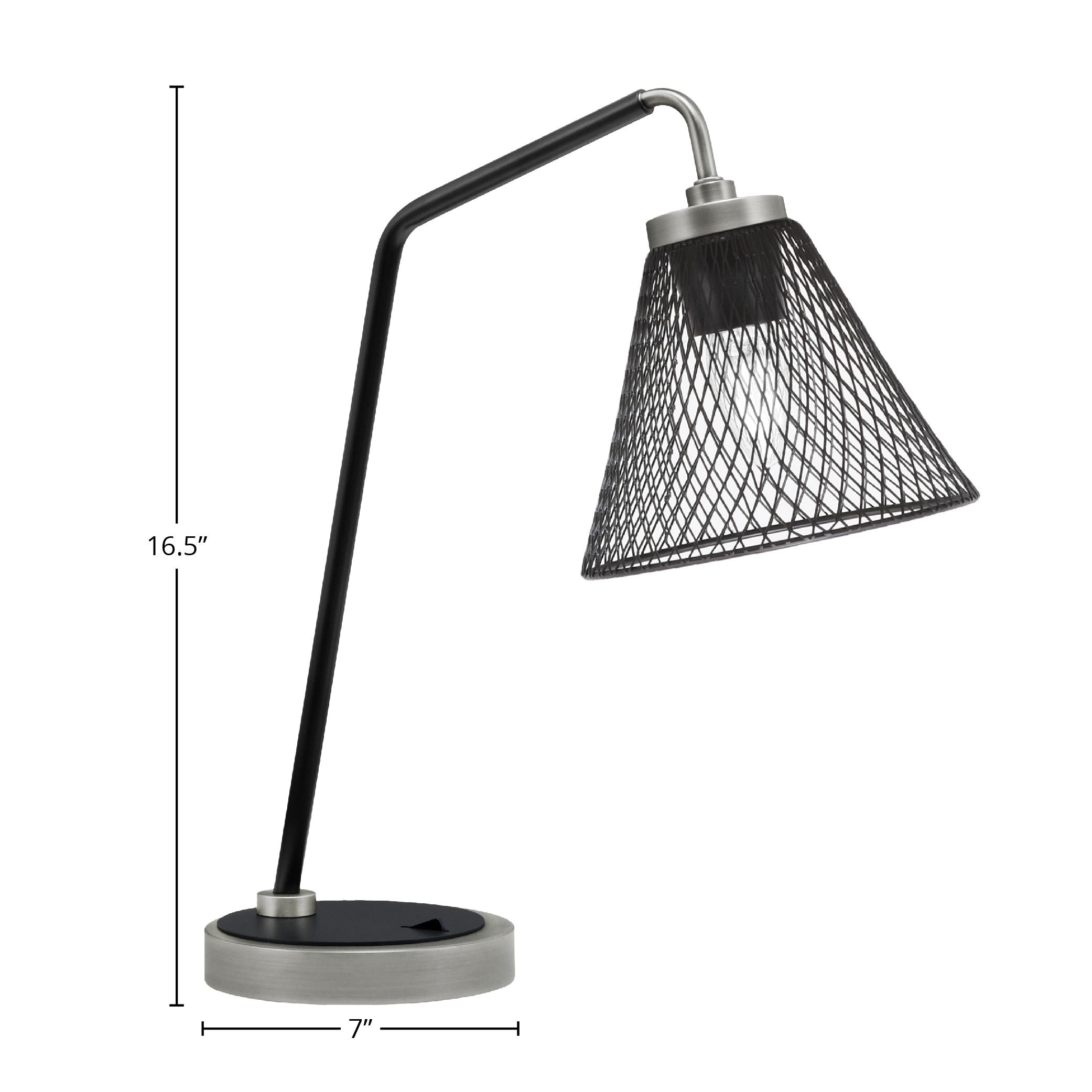 Desk Lamps One Light Desk Lamp in Graphite & Matte Black with 7" Matte Black Cone Mesh Metal Shade Shade
