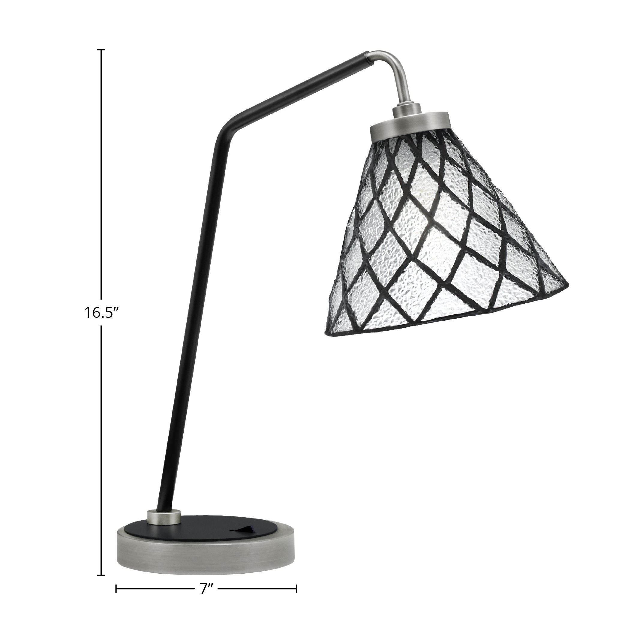 Desk Lamps One Light Desk Lamp in Graphite & Matte Black with 7" Diamond Ice Art Glass Shade