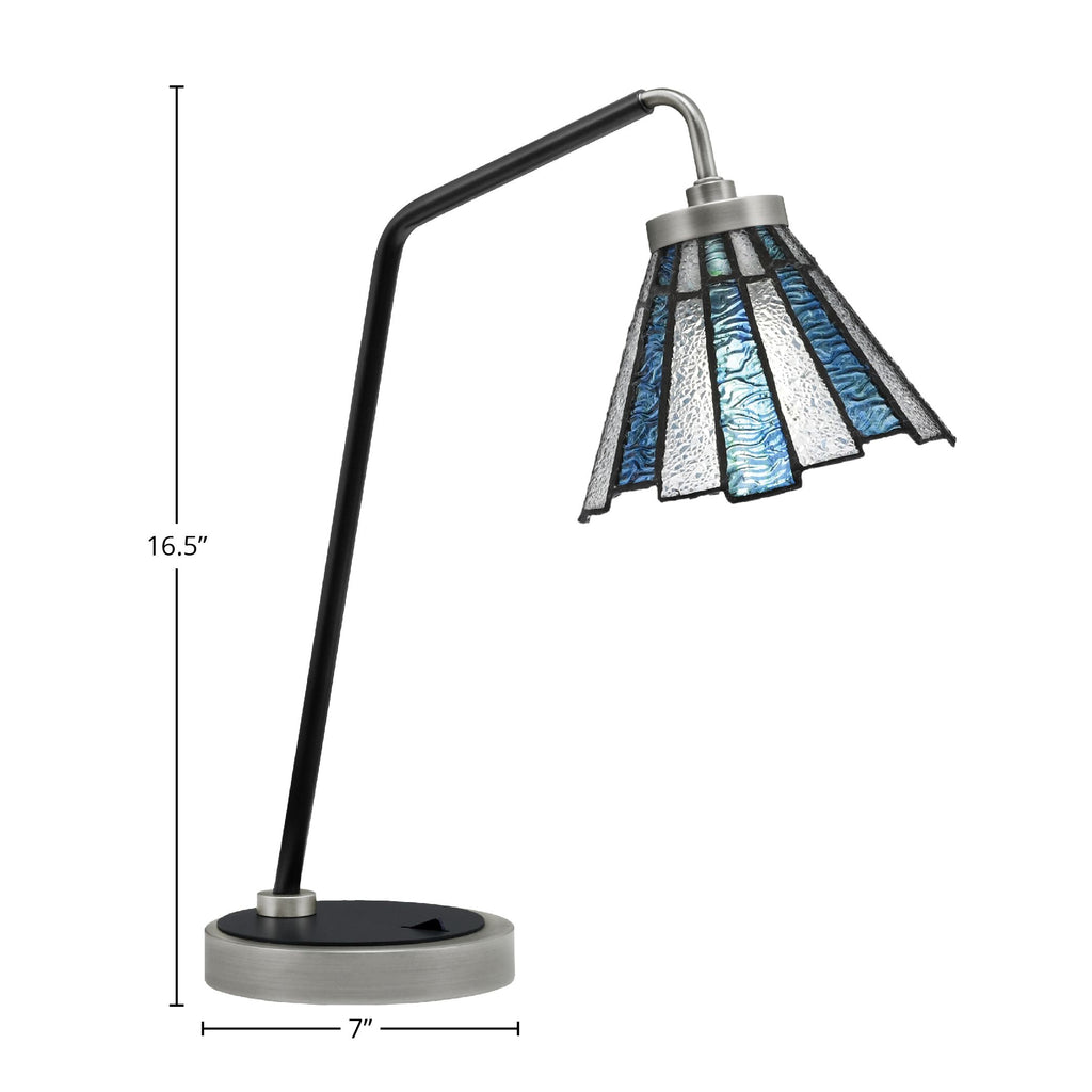 Desk Lamps One Light Desk Lamp in Graphite & Matte Black with 7" Sea Ice Art Glass Shade