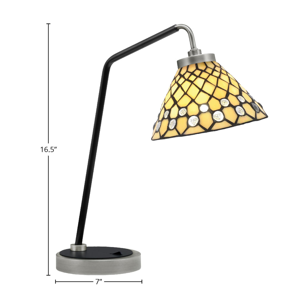 Desk Lamps One Light Desk Lamp in Graphite & Matte Black with 7" Starlight Art Glass Shade