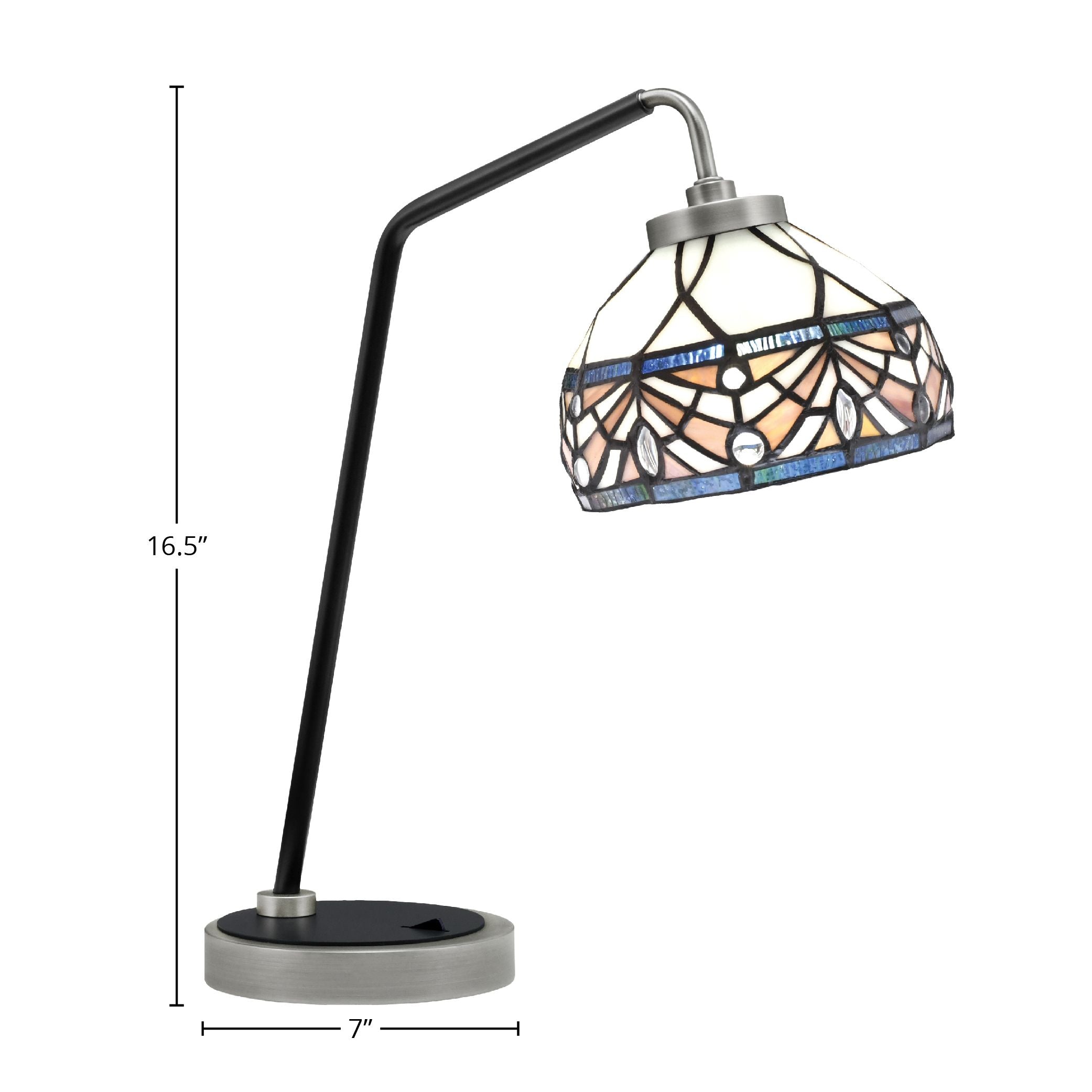 Desk Lamps One Light Desk Lamp in Graphite & Matte Black with 7" Royal Merlot Art Glass Shade