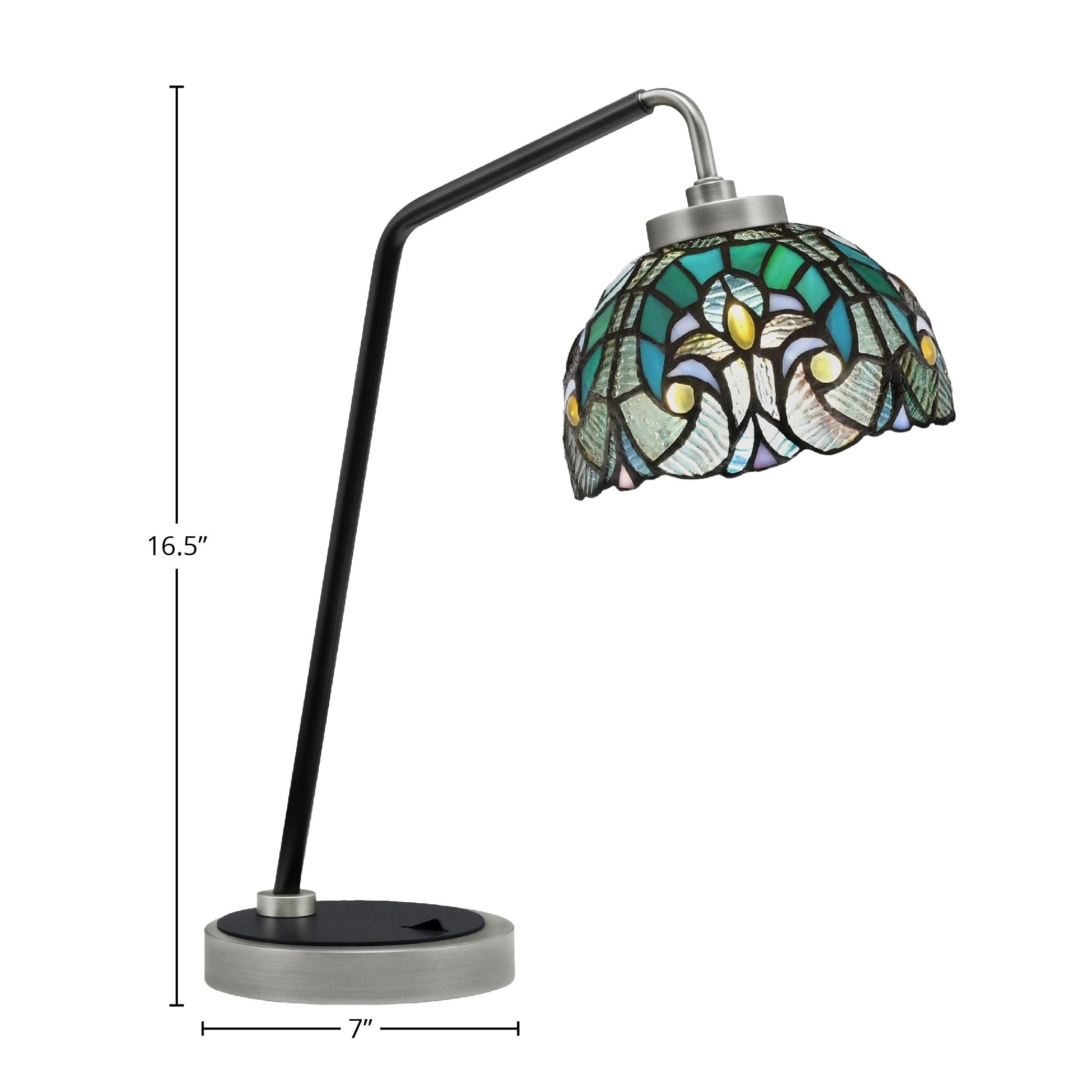 Desk Lamps One Light Desk Lamp in Graphite & Matte Black with 7" Turquoise Cypress Art Glass Shade