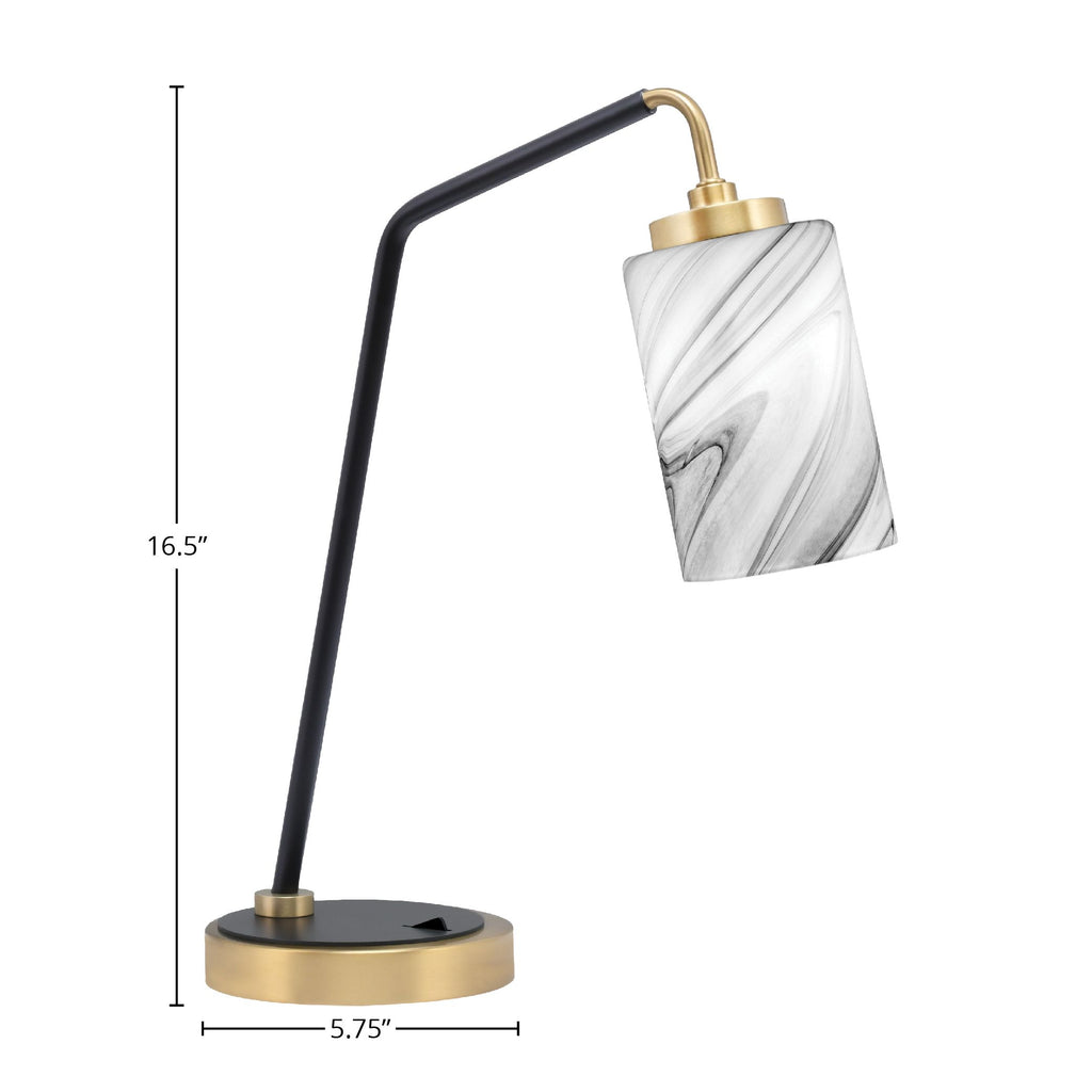 Desk Lamps One Light Desk Lamp in Matte Black & New Age Brass with 4" Onyx Swirl Shade