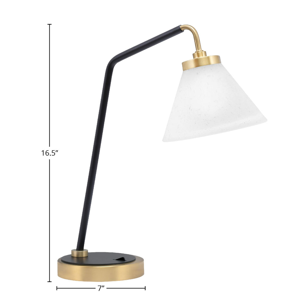 Desk Lamps One Light Desk Lamp in Matte Black & New Age Brass with 7" White Muslin Shade