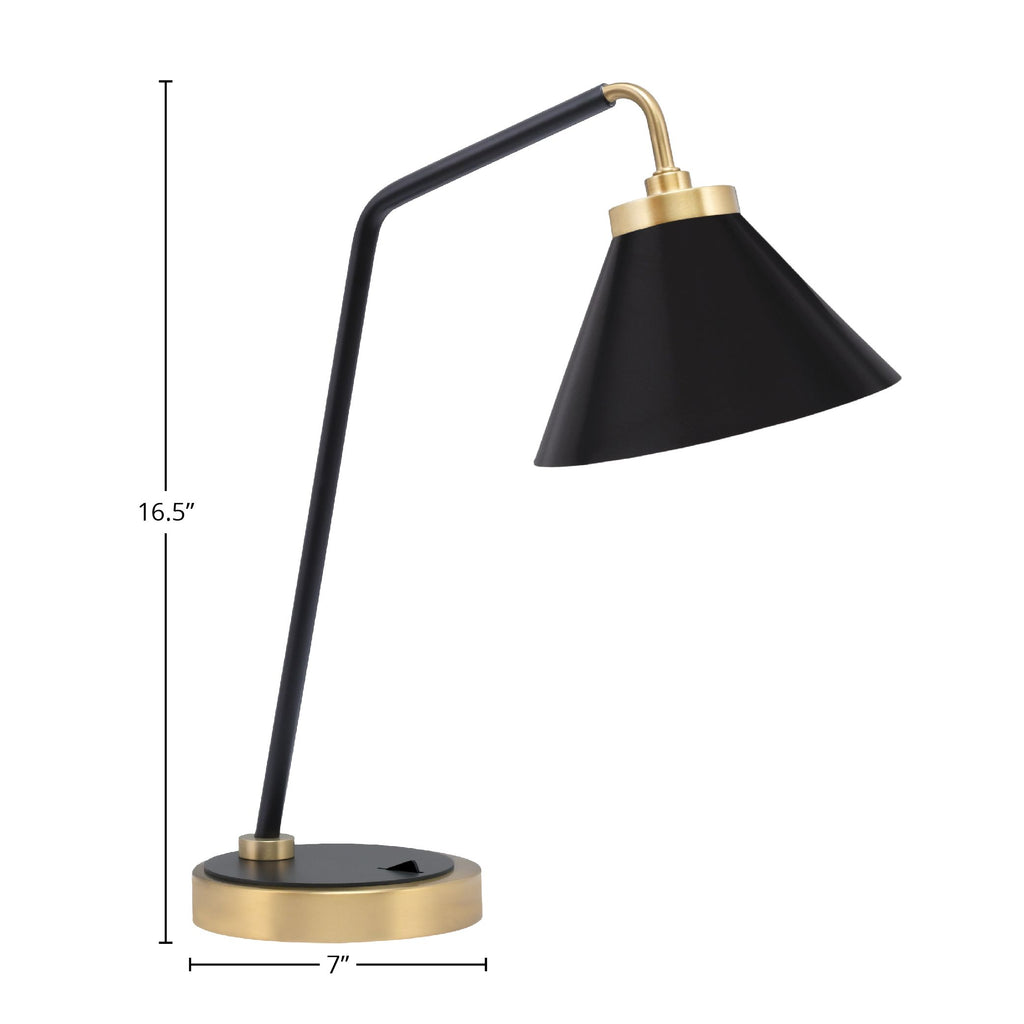 Desk Lamps One Light Desk Lamp in Matte Black & New Age Brass with 7" Matte Black Cone Metal Shade Shade