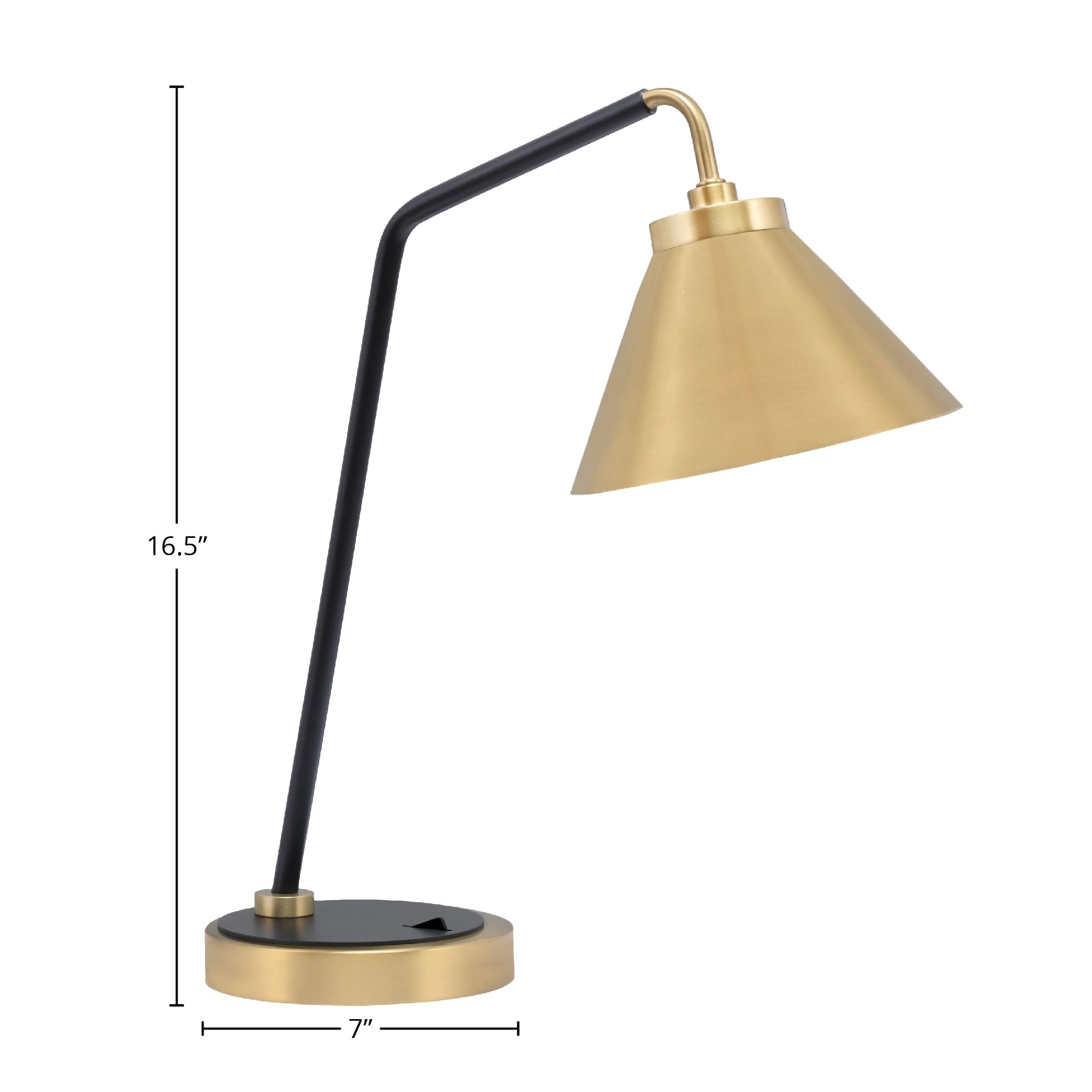 Desk Lamps One Light Desk Lamp in Matte Black & New Age Brass with 7" New Age Brass Cone Metal Shad e Shade