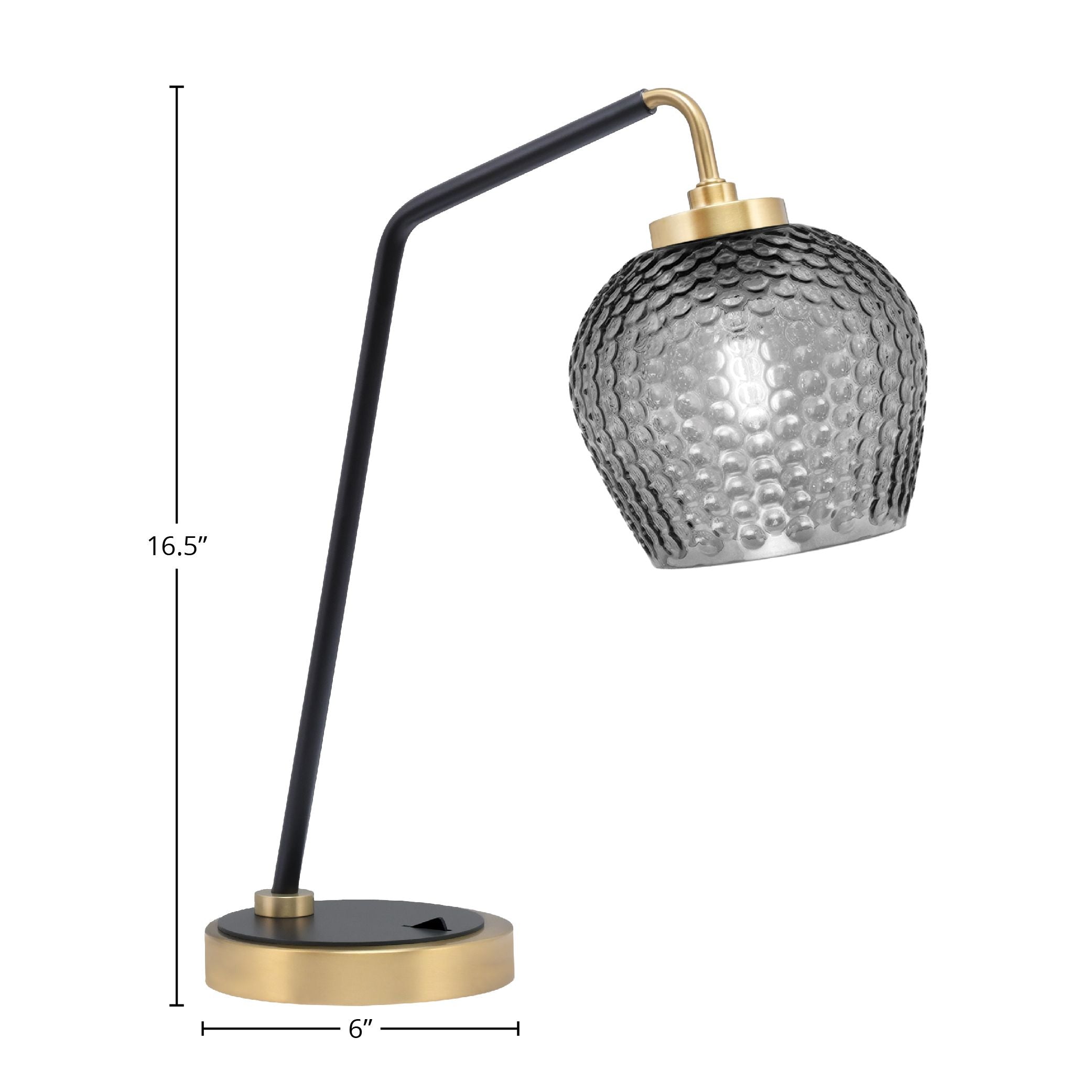 Desk Lamps One Light Desk Lamp in Matte Black & New Age Brass with 6" Smoke Textured Shade