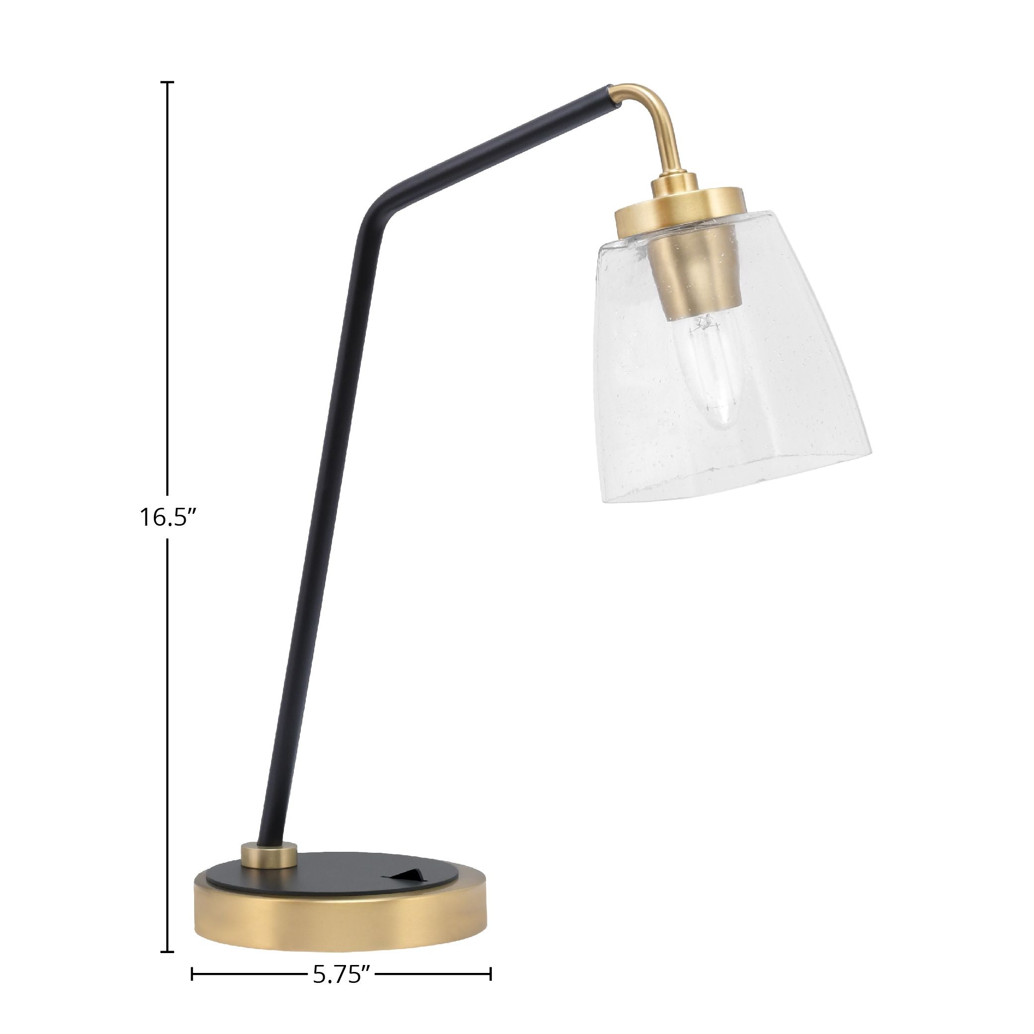 Desk Lamps One Light Desk Lamp in Matte Black & New Age Brass with 4.5" Square Clear Bubble Shade