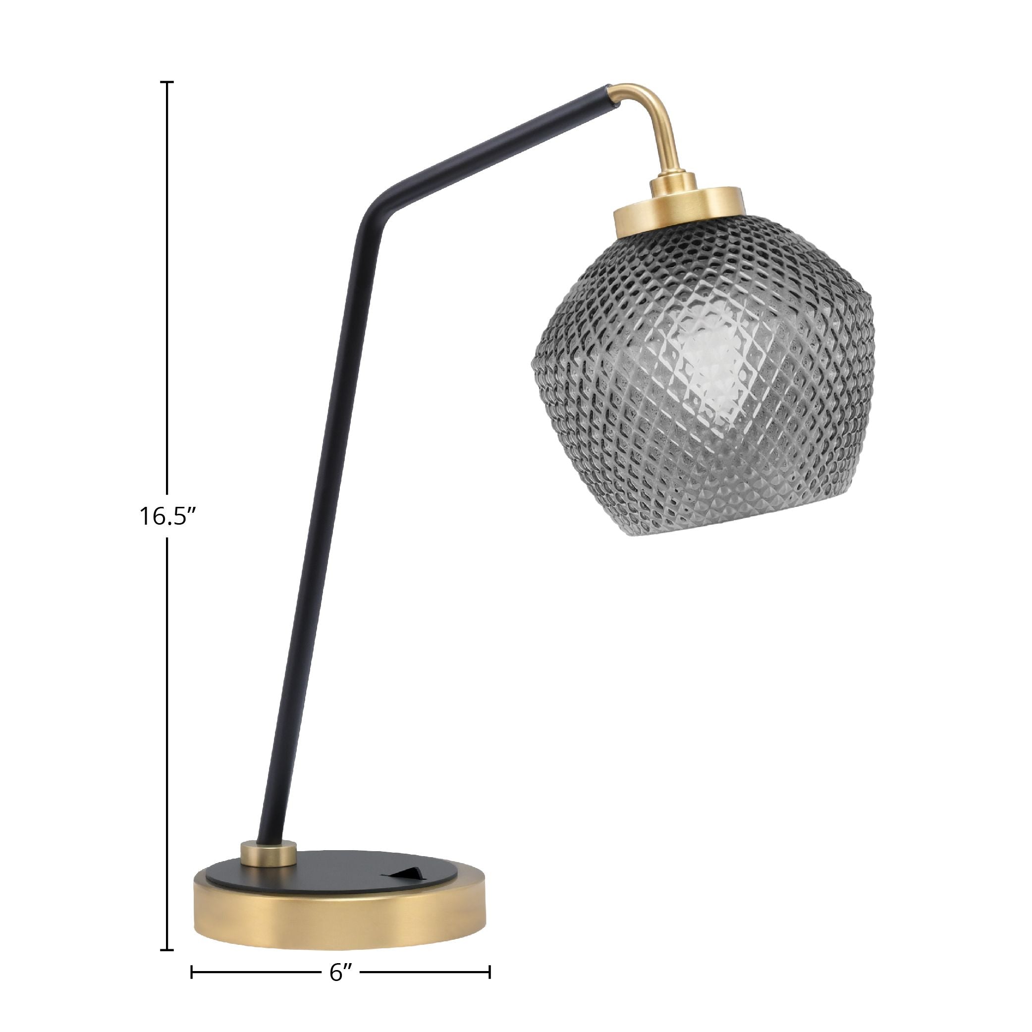 Desk Lamps One Light Desk Lamp in Matte Black & New Age Brass with 6" Smoke Textured Shade