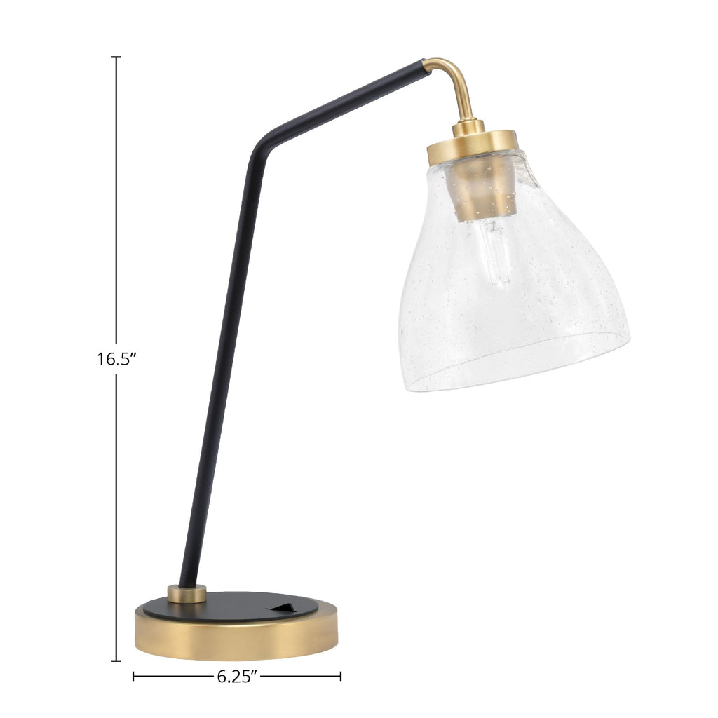 Desk Lamps One Light Desk Lamp in Matte Black & New Age Brass with 6.25" White Marble Shade