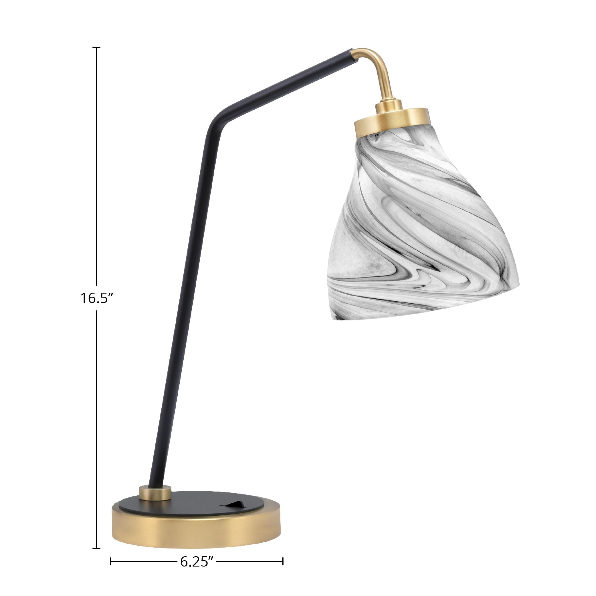 Desk Lamps One Light Desk Lamp in Matte Black & New Age Brass with 6.25" Onyx Swirl Shade