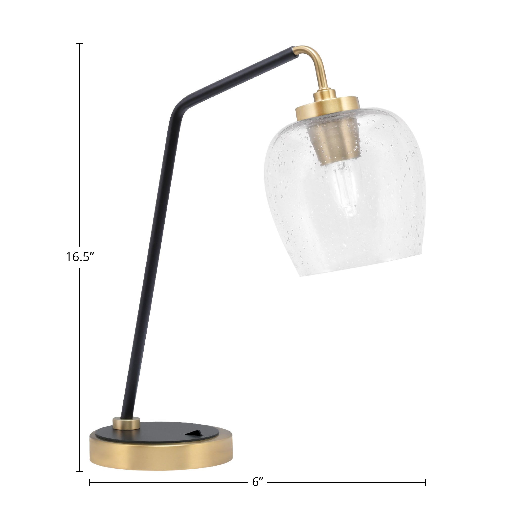 Desk Lamps One Light Desk Lamp in Matte Black & New Age Brass with 6" Clear Bubble Shade