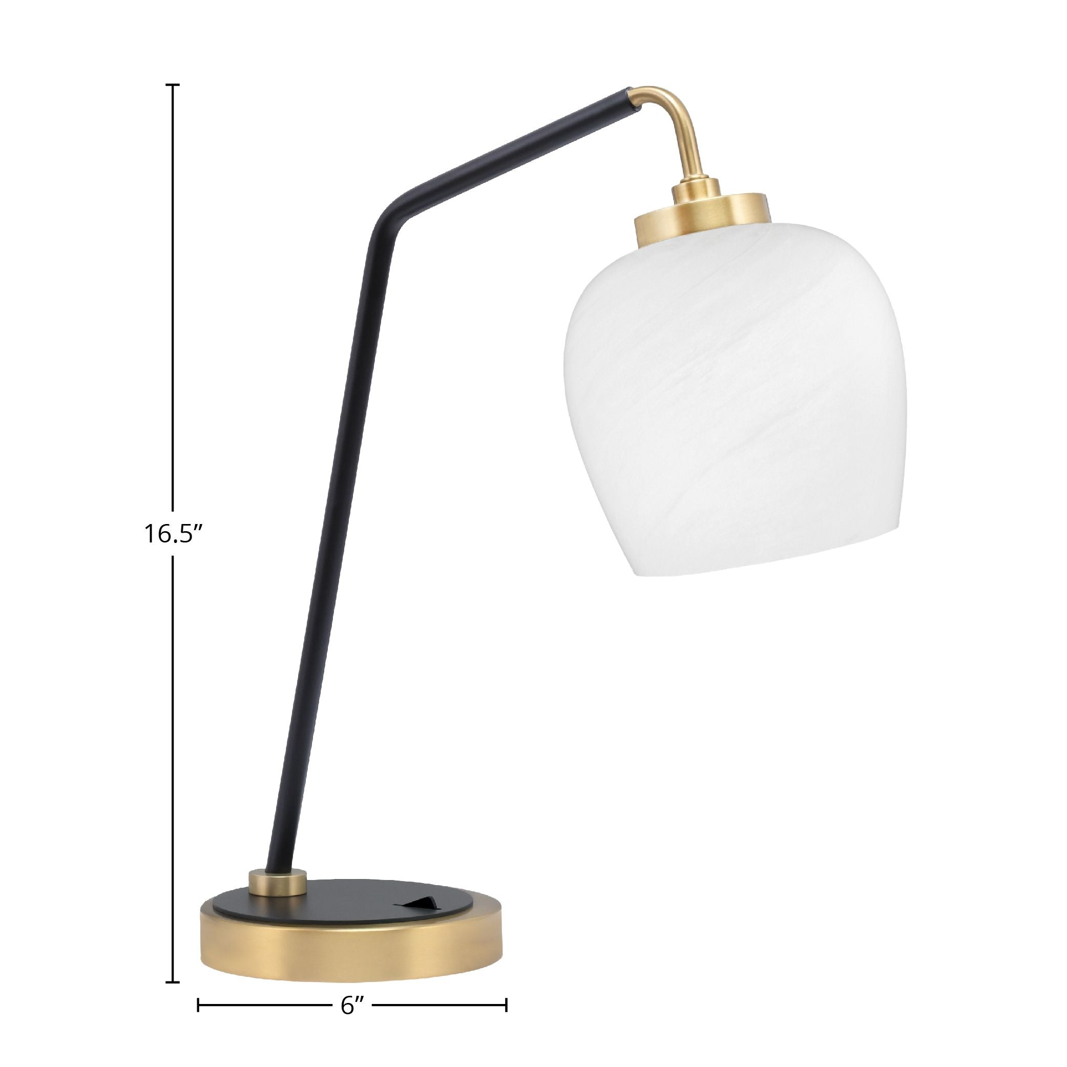 Desk Lamps One Light Desk Lamp in Matte Black & New Age Brass with 6" White Marble Shade