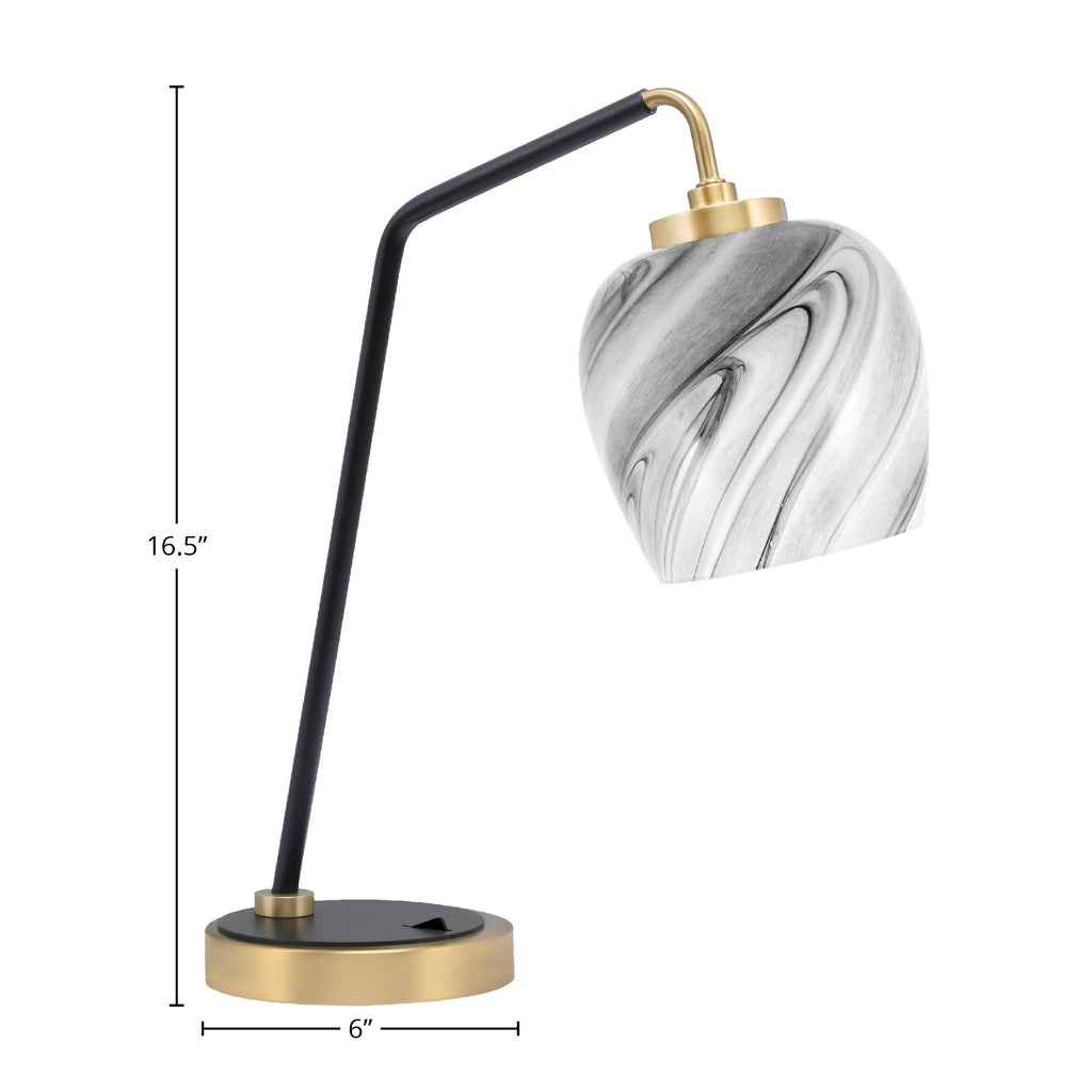 Desk Lamps One Light Desk Lamp in Matte Black & New Age Brass with 6" Onyx Swirl Shade