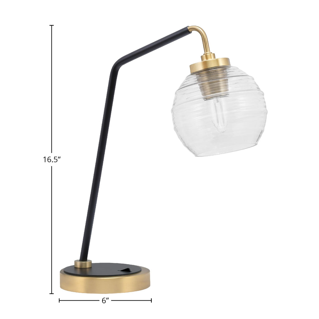 Desk Lamps One Light Desk Lamp in Matte Black & New Age Brass with 6" Clear Ribbed Shade