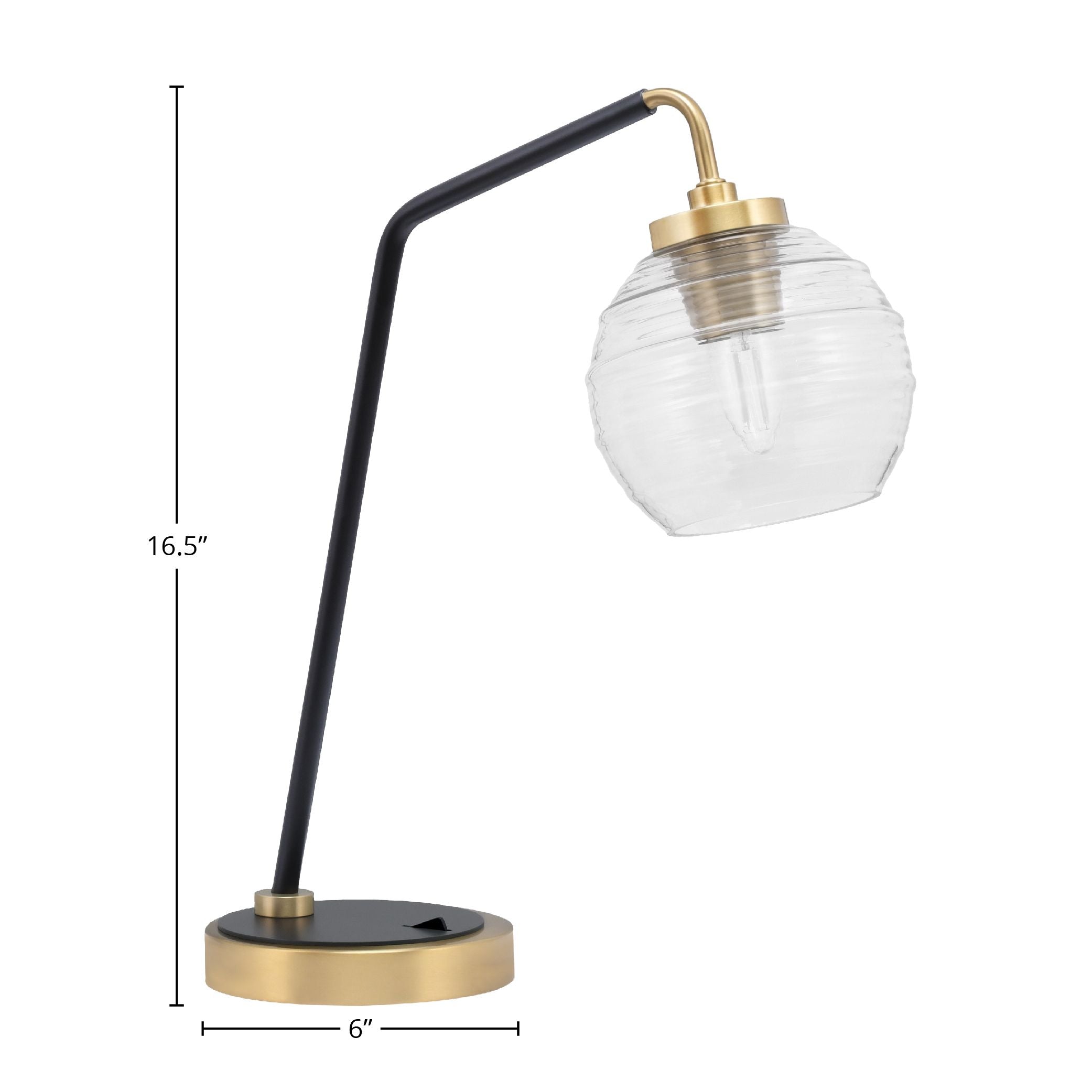 Desk Lamps One Light Desk Lamp in Matte Black & New Age Brass with 6" Clear Ribbed Shade