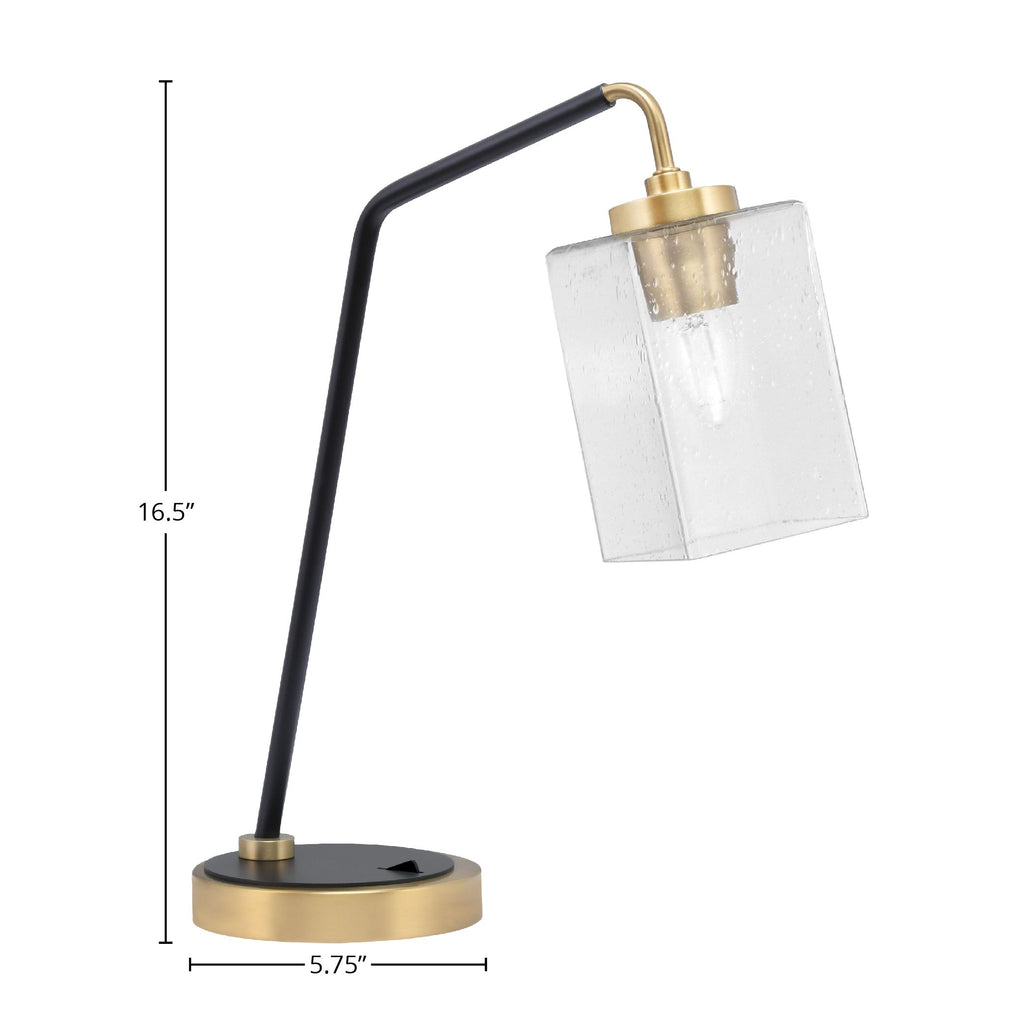 Desk Lamps One Light Desk Lamp in Matte Black & New Age Brass with 4" Square Clear Bubble Shade