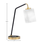 Desk Lamps One Light Desk Lamp in Matte Black & New Age Brass with 4" Square White Muslin Shade